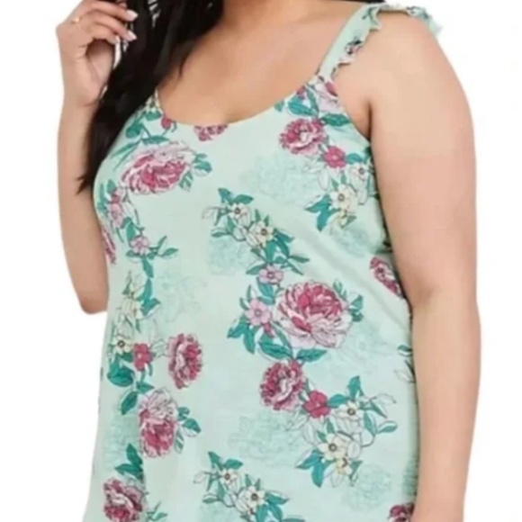 Torrid Coastal Floral Top 14 Green Feminine Euro Summer Preppy Classic Retro 80s - Picture 1 of 14